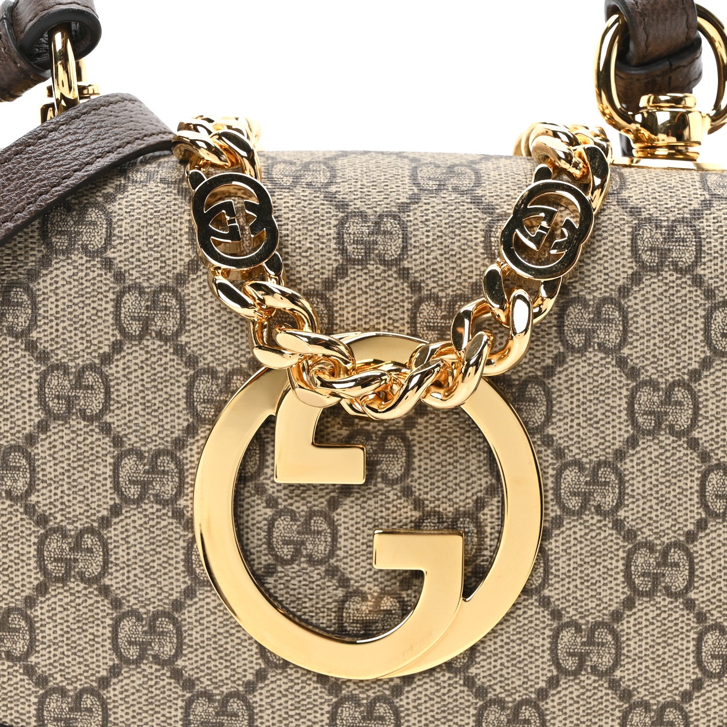Gucci GG Supreme Monogram Textured Dollar Calfskin Mini Blondie Chain Shoulder Flap Bag Beige Ebony New Acero 8 of 10