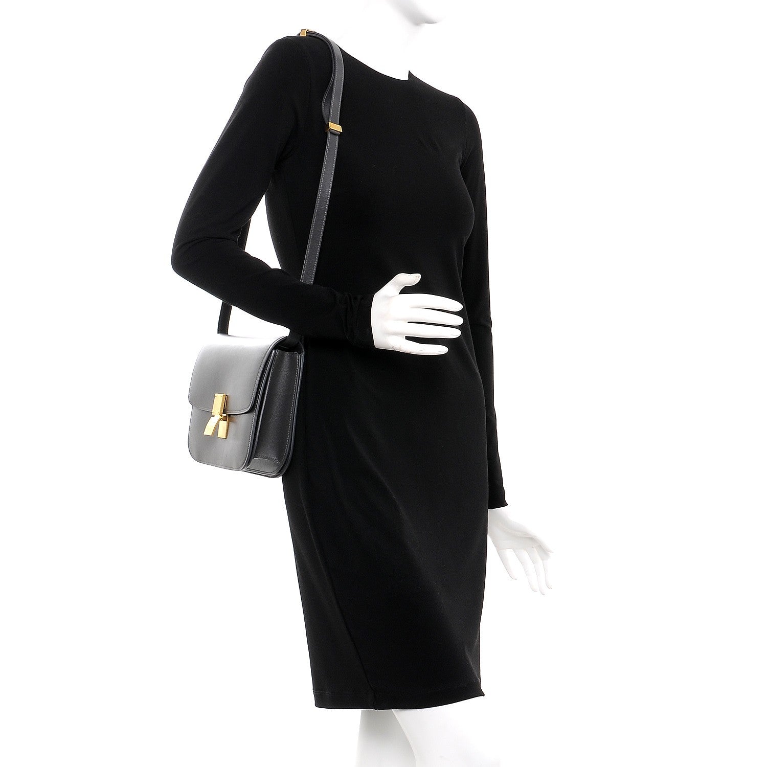 Celine Smooth Calfskin Medium Classic Box Flap Bag Grey 2 of 7