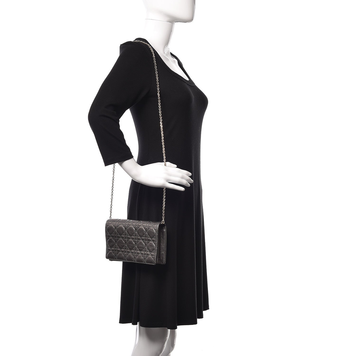 Christian Dior Metallic Calfskin Cannage Lady Dior Convertible Clutch Gunmetal 2 of 10