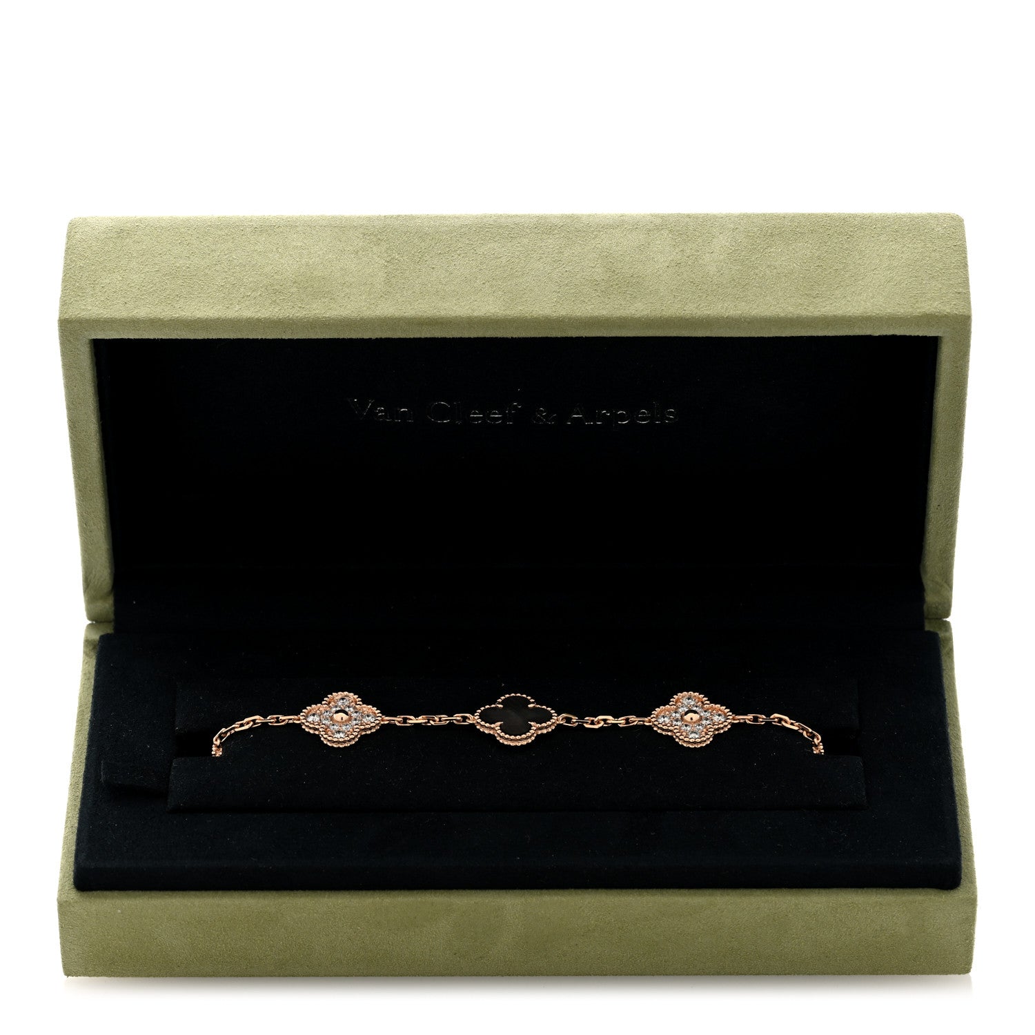 Van Cleef & Arpels 18K Rose Gold Diamond Gray Mother of Pearl 5 Motifs Vintage Alhambra Bracelet 4 of 4