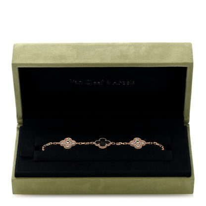 Van Cleef & Arpels 18K Rose Gold Diamond Gray Mother of Pearl 5 Motifs Vintage Alhambra Bracelet 4 of 4