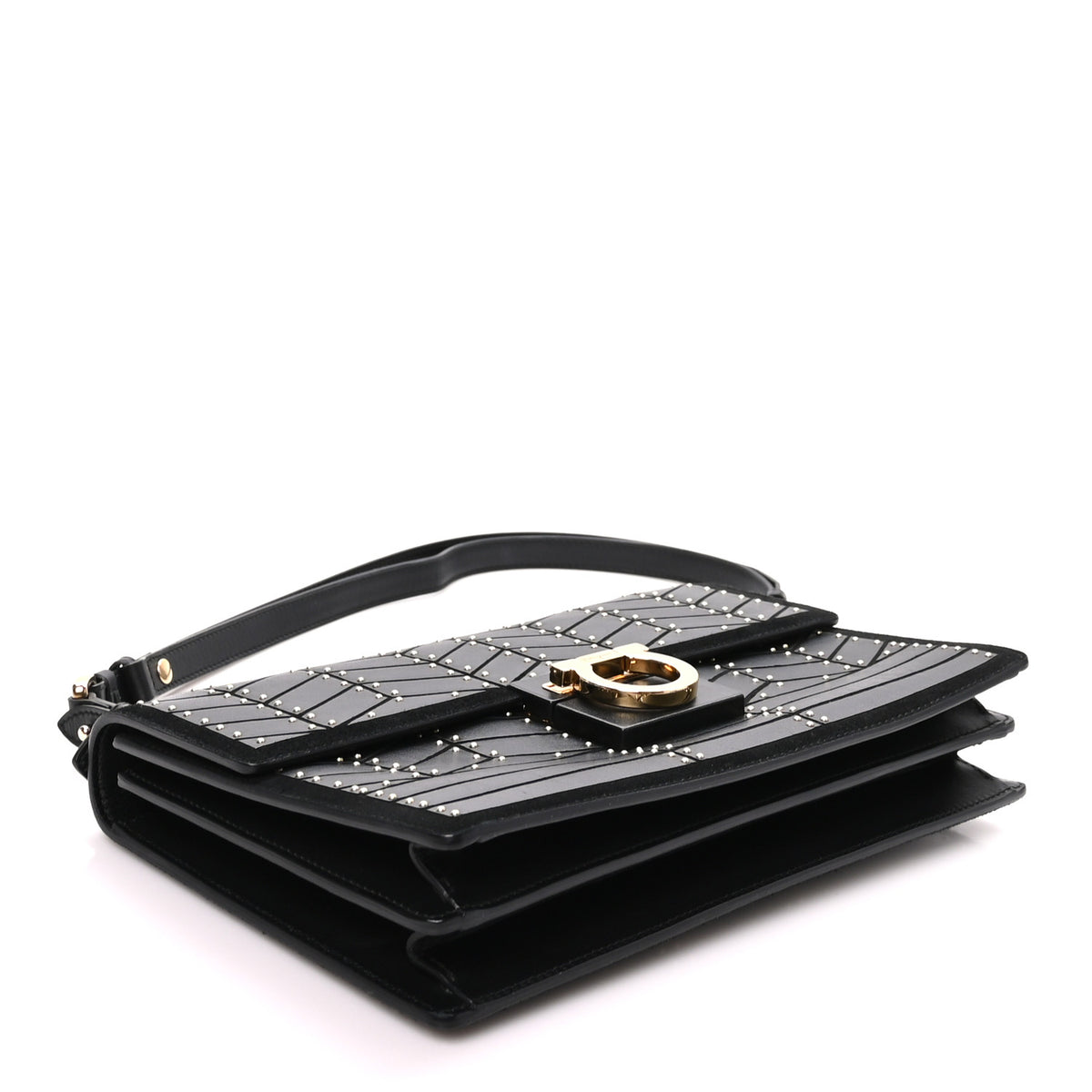 Salvatore Ferragamo Calfskin Suede Studded Aileen Shoulder Bag Black 4 of 9