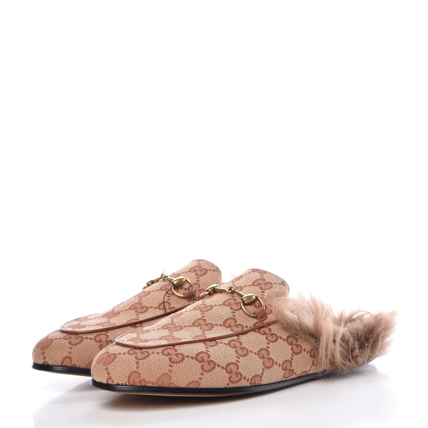 Gucci GG Monogram Fur Womens Princetown Slippers 39 Beige Ruggine Rust 3 of 8