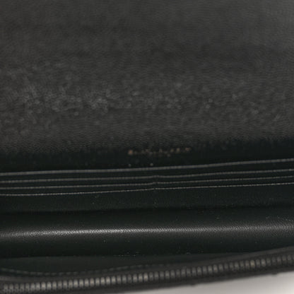 Saint Laurent Grain De Poudre Matelasse Chevron Monogram Monochrome Envelope Chain Wallet Black 6 of 9