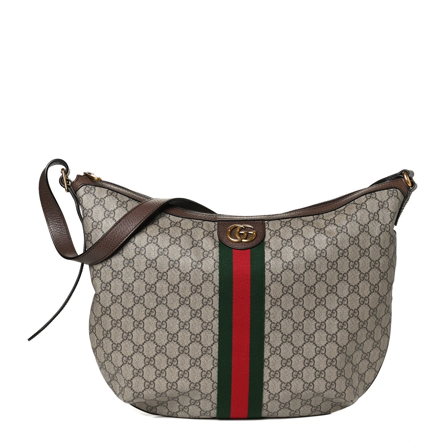 Gucci GG Supreme Monogram Web Ophidia Half Moon Hobo Brown 1 of 13