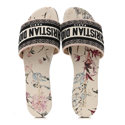 Christian Dior Canvas Millefiori Embroidered Dway Flat Slide Sandals 37 Nude White 2 of 10