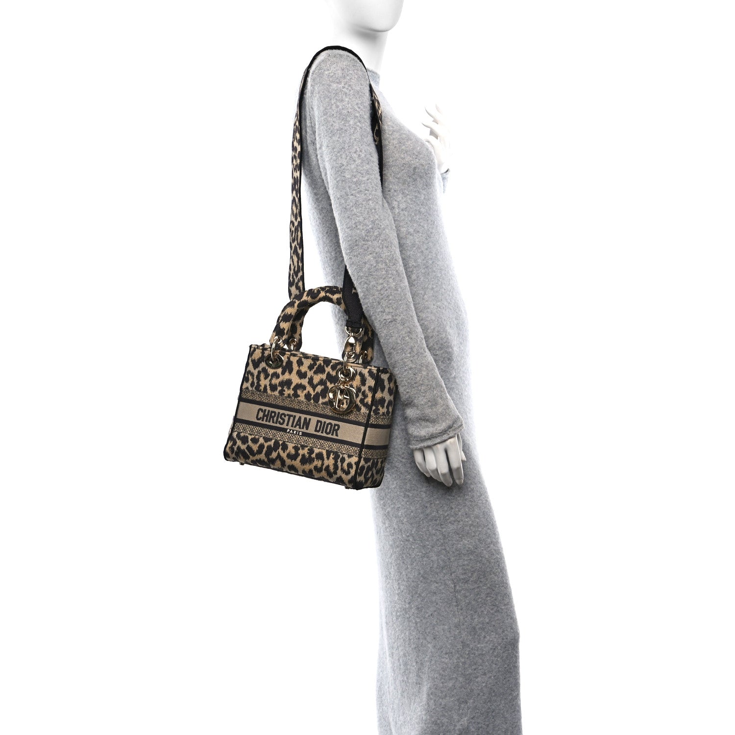 Christian Dior Canvas Medium Mizza Embroidered Lady D-Lite Beige