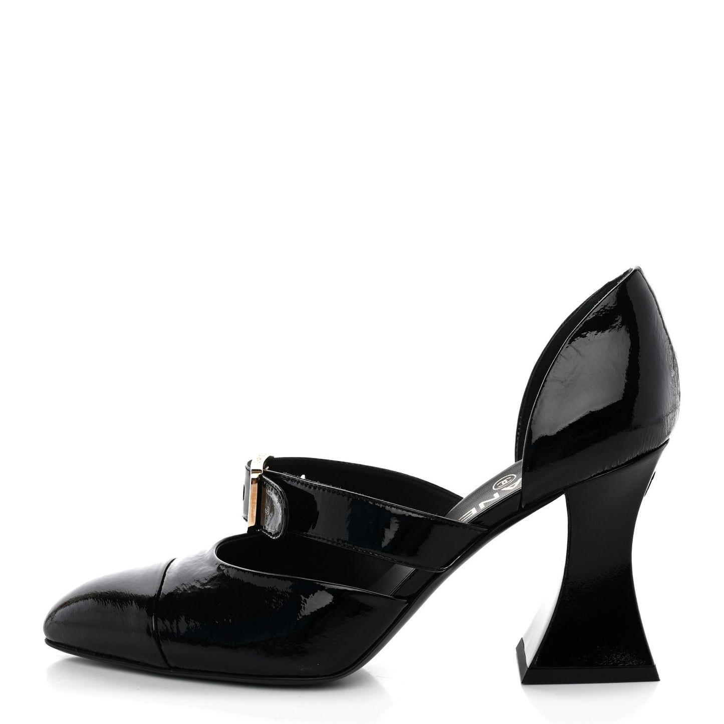 Patent Goatskin Cap Toe Buckle Pumps 37.5 Black