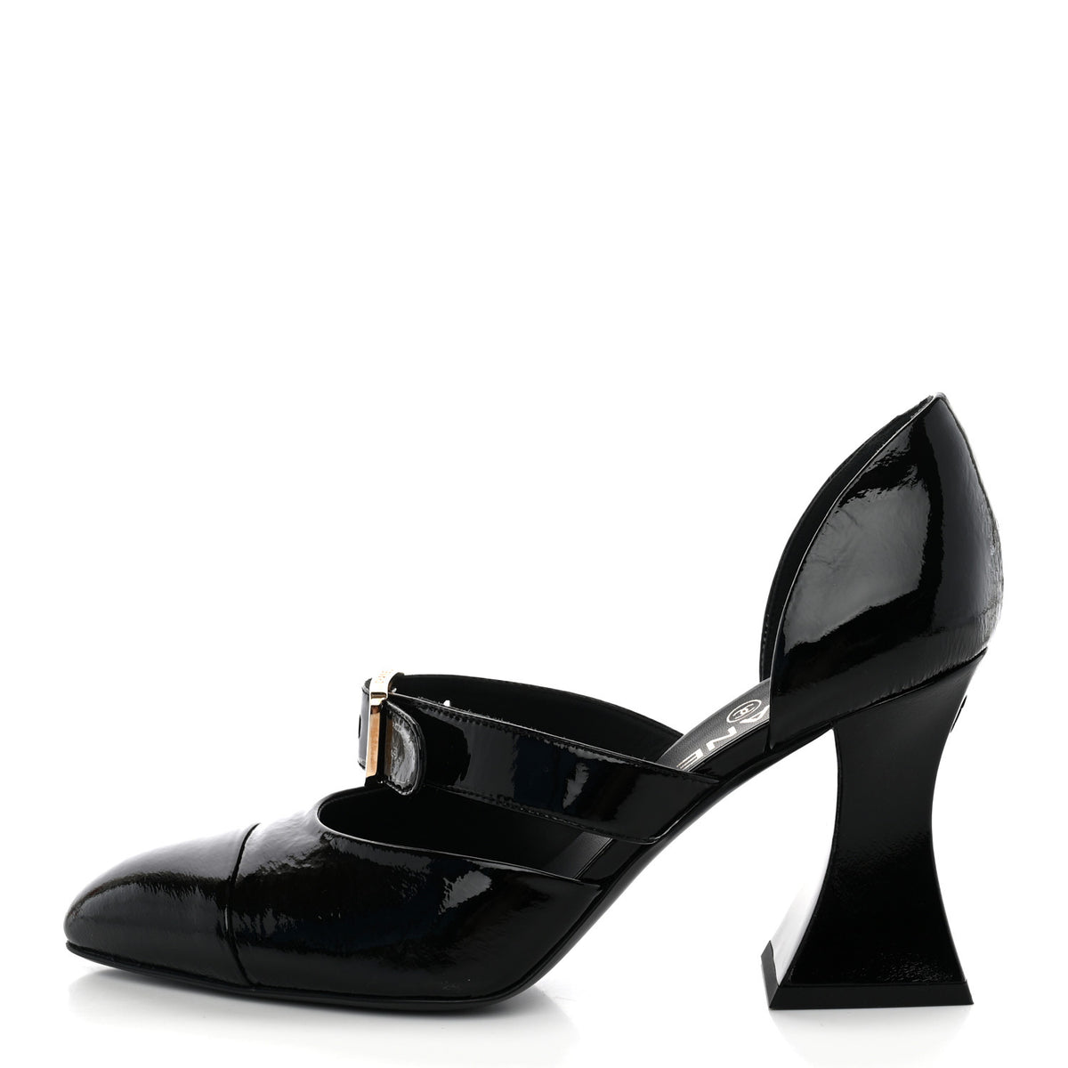 Chanel Patent Goatskin Cap Toe Buckle Pumps 37.5 Black 1 of 9