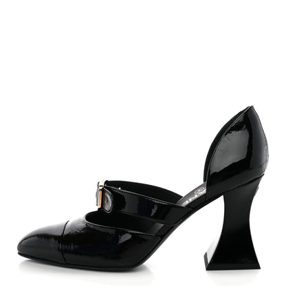 Chanel Patent Goatskin Cap Toe Buckle Pumps 37.5 Black 1 of 9