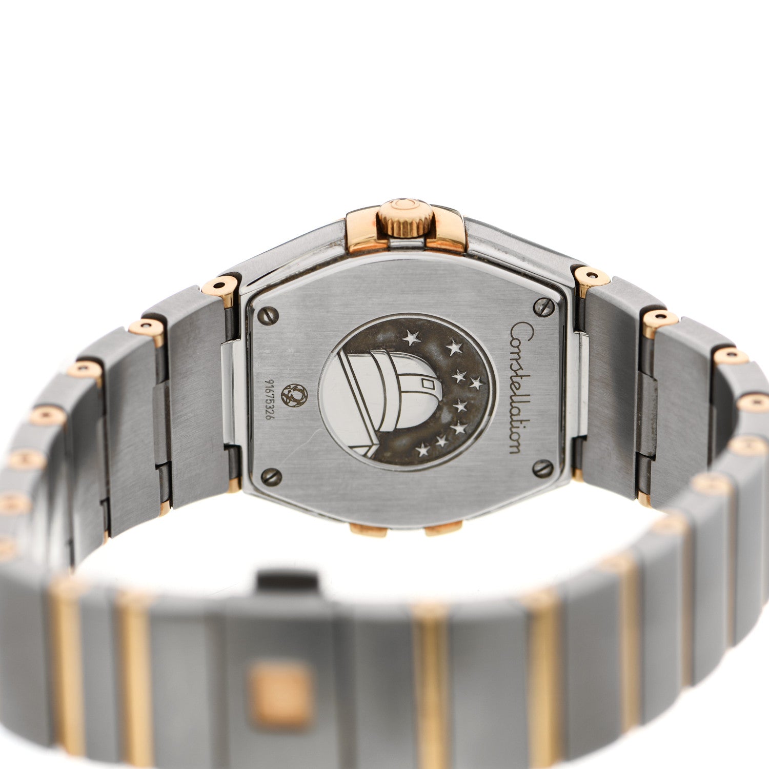 Omega Stainless Steel 18K Yellow Gold Diamond Bezel Mother of Pearl 27mm Constellation Quartz Watch 123.25.27.60.55.003 4 of 5