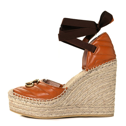 Gucci Nappa Matelasse GG Marmont Ankle Wrap Platform 35/120mm Espadrille Wedges 38 Cognac 1 of 10