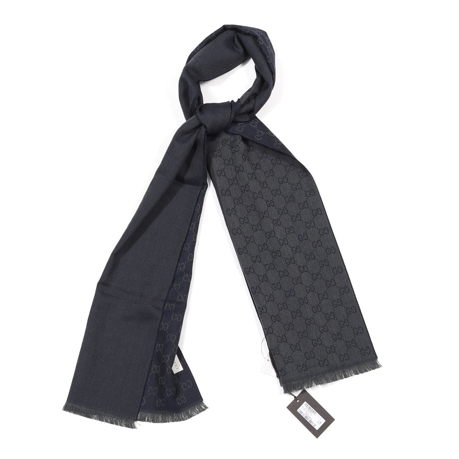 Gucci Wool GG Monogram HalfGG Fringe Scarf Anthracite Black 1 of 3