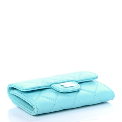 Chanel Lambskin Quilted Flap Card Holder Wallet Neon Blue 3 of 5
