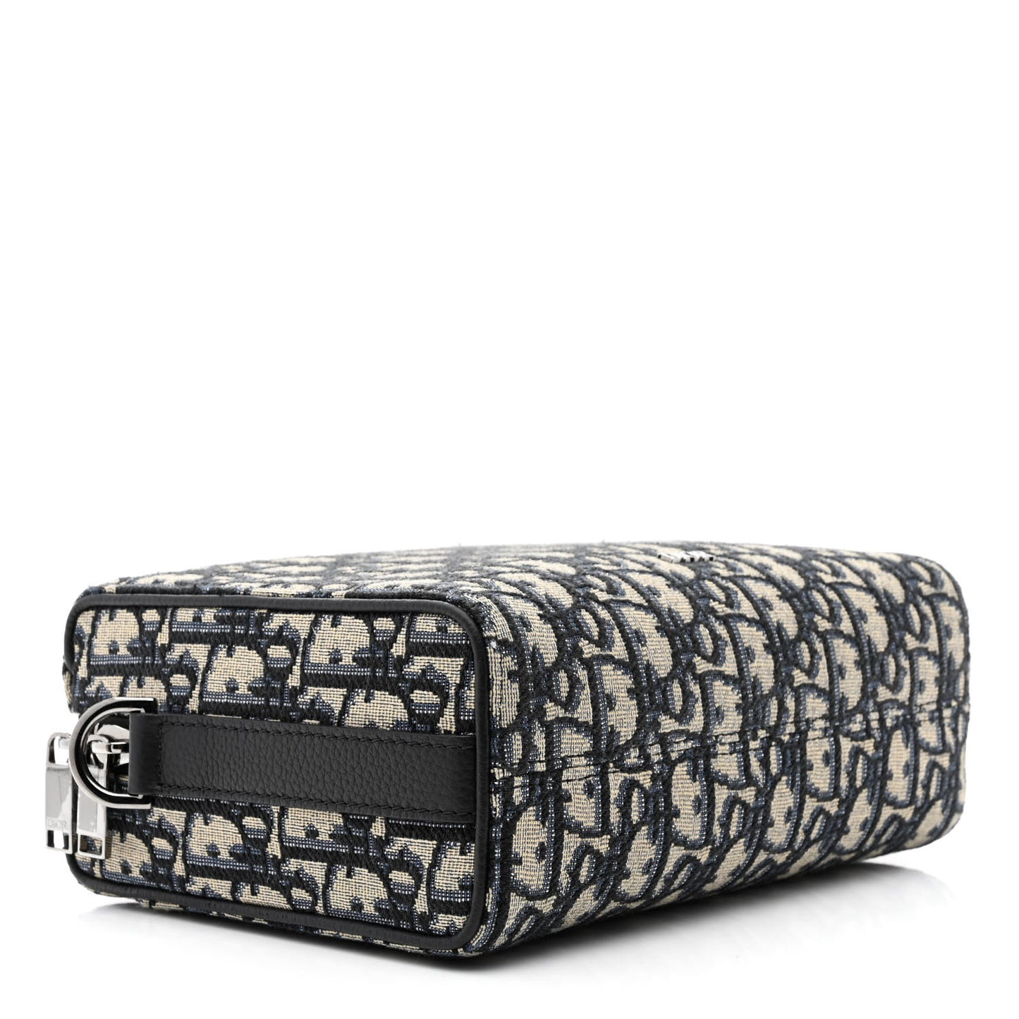 Oblique Jacquard Grained Calfskin Lingot Pouch Beige Black