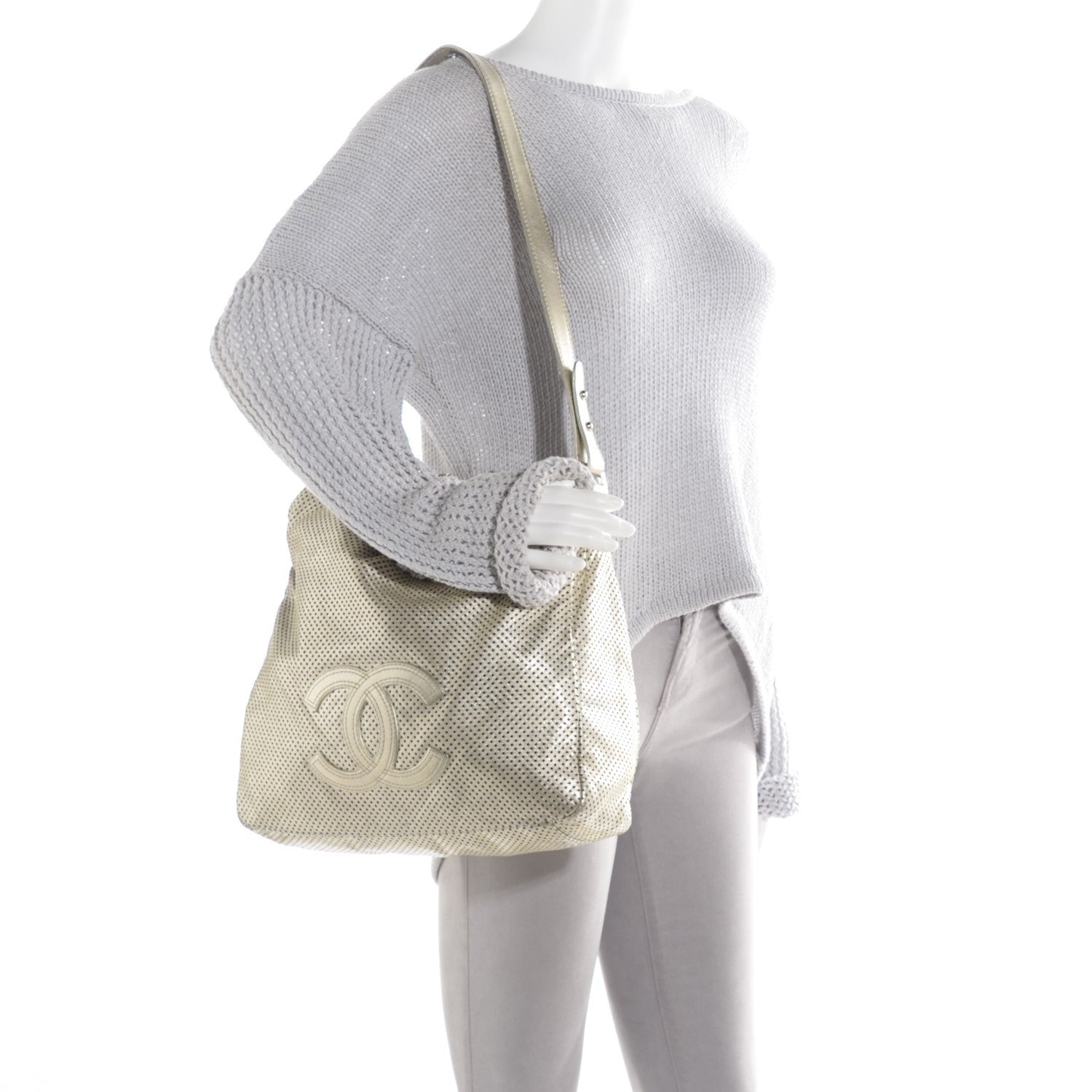 Chanel Metallic Glazed Calfskin Perforated Large Rodeo Drive Tote Silver 2 of 7