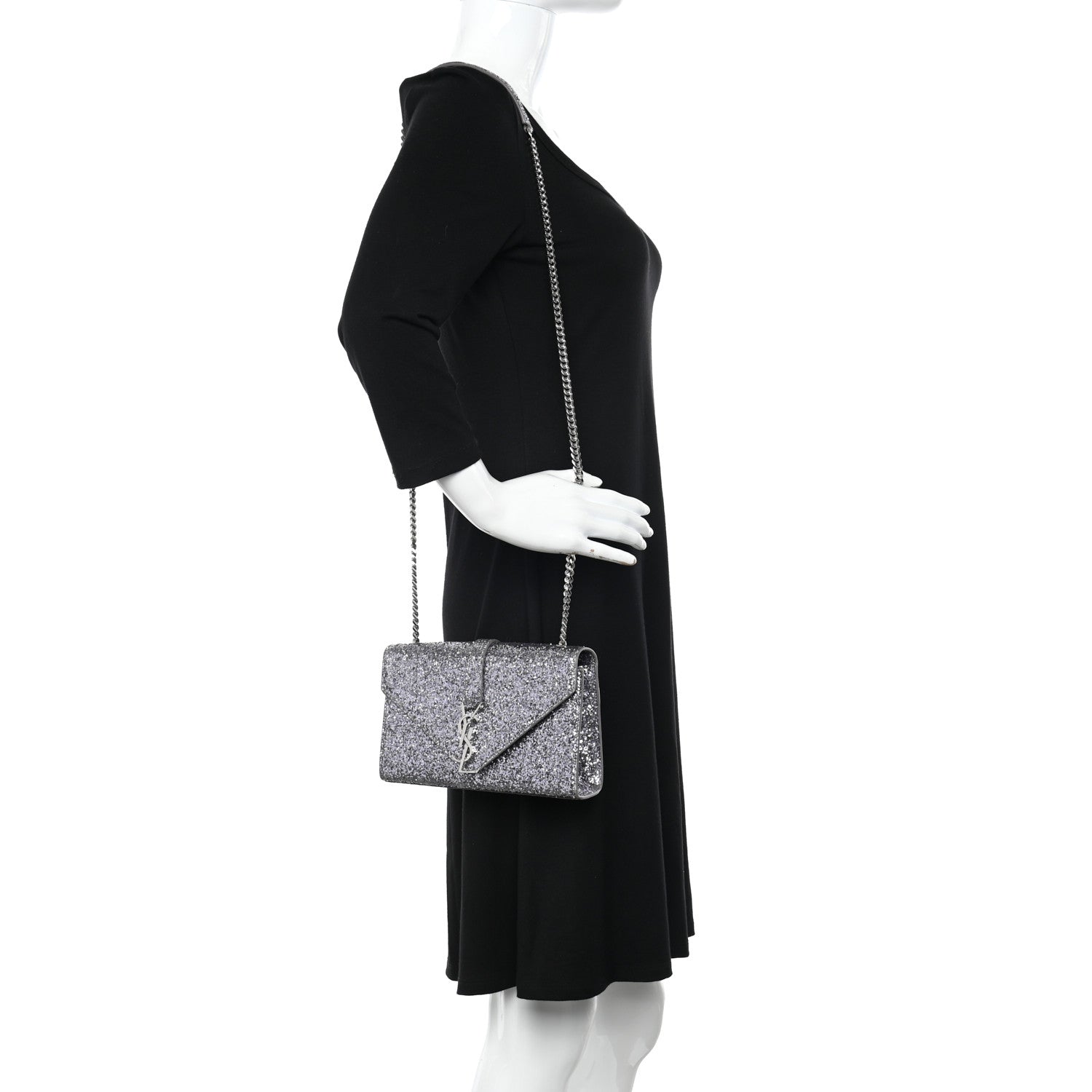 Saint Laurent Glitter Monogram Galactica Satchel Silver 2 of 10