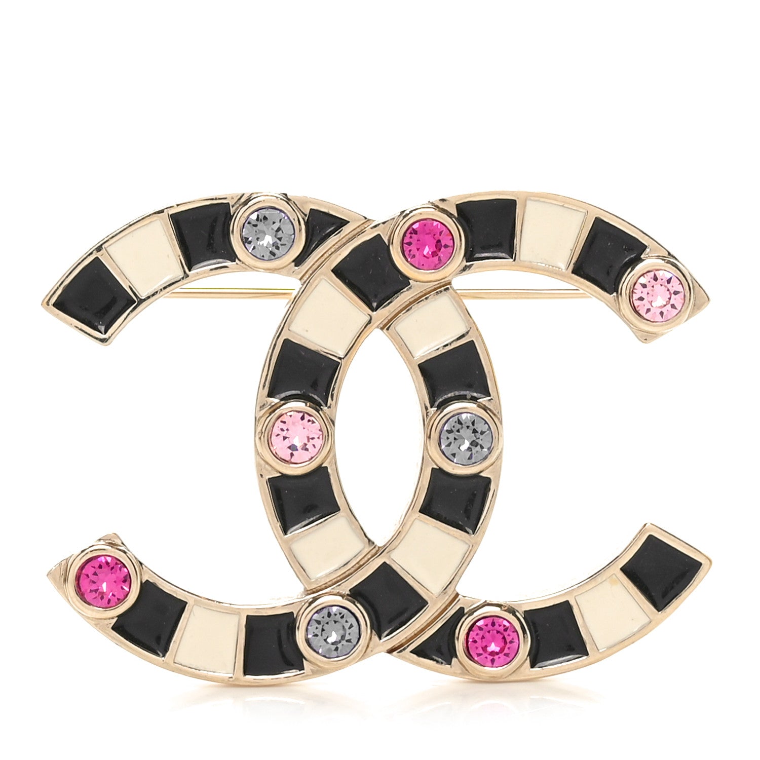 Chanel Enamel Crystal Striped CC Brooch Black Multicolor 1 of 3