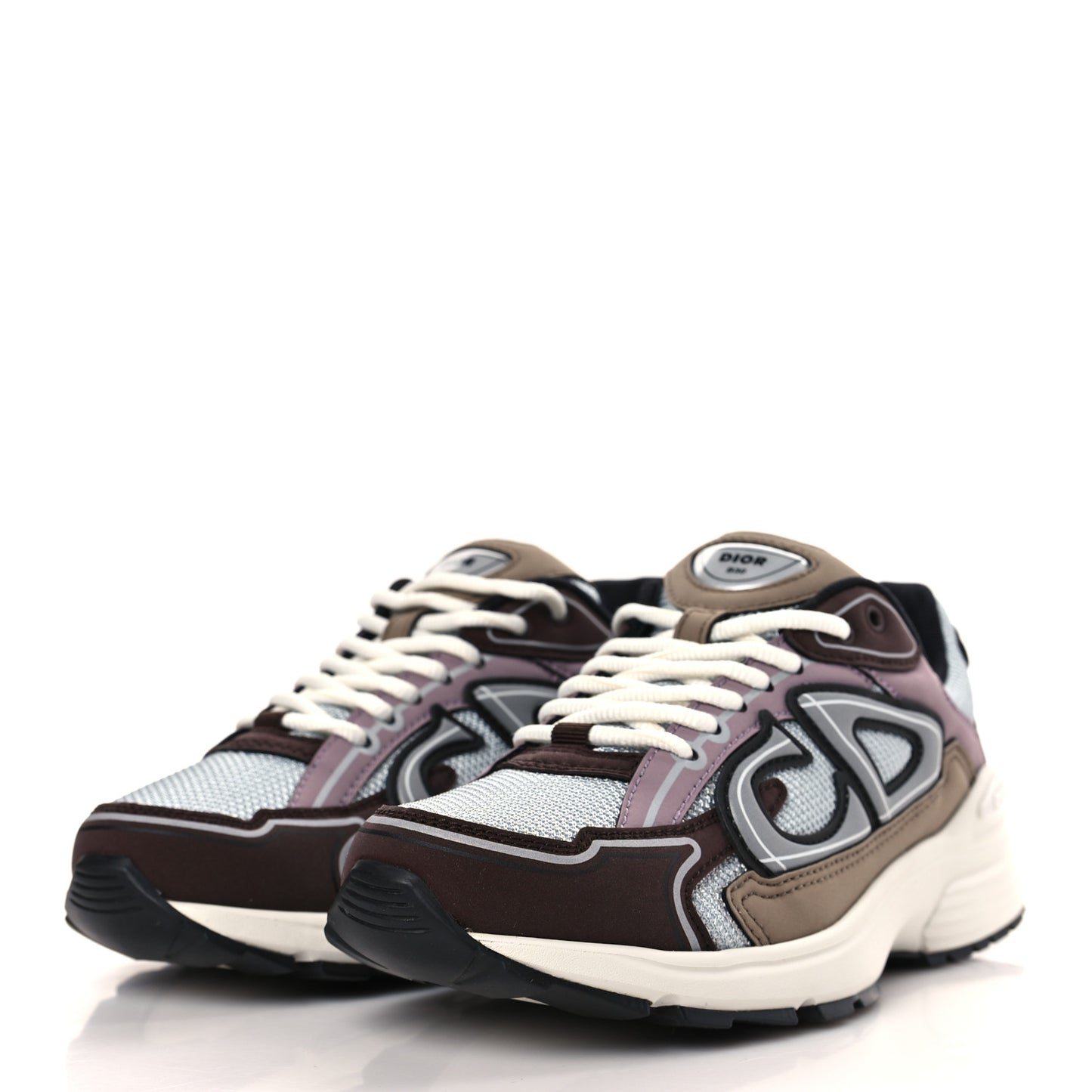 Technical Mesh Calfskin Womens B30 Sneakers 36 Grey Brown