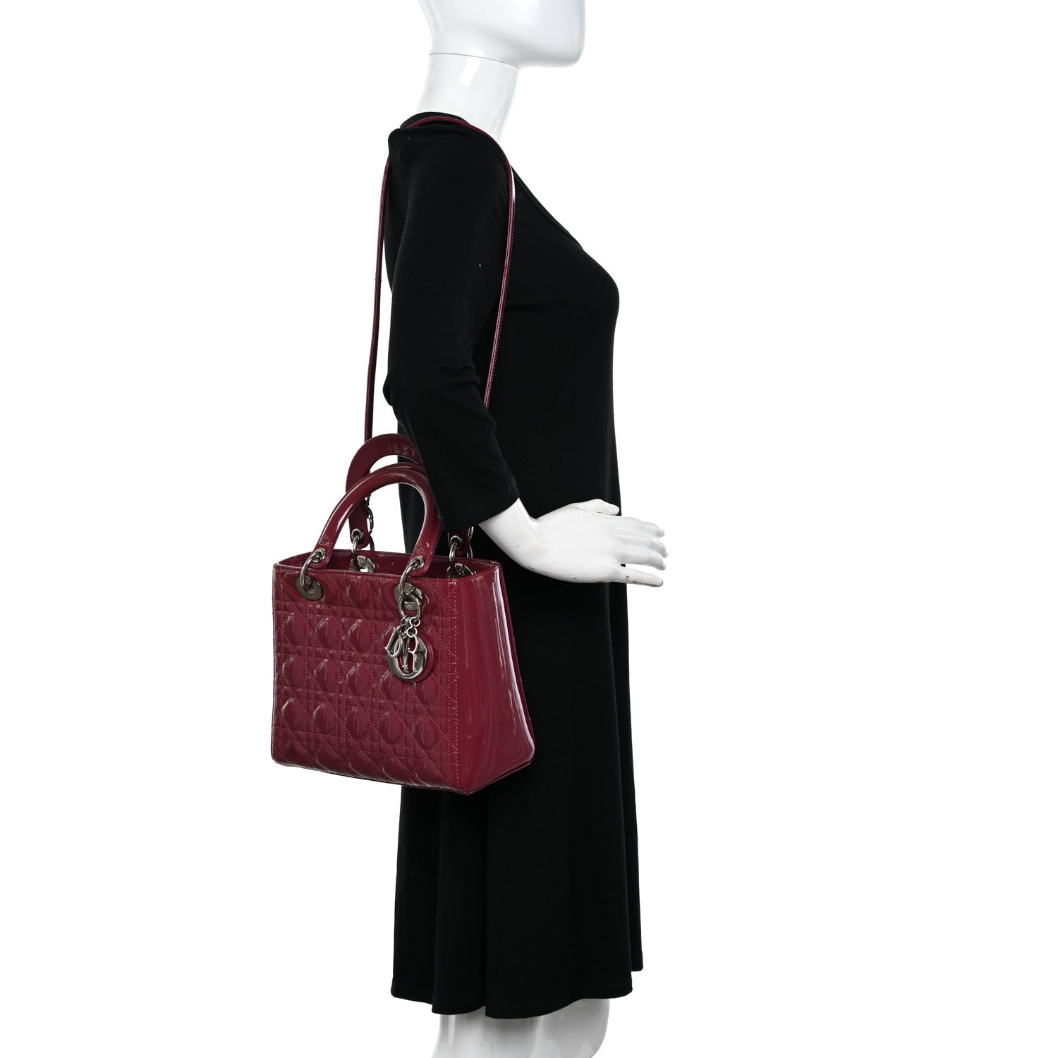 Christian Dior Patent Cannage Medium Lady Dior Dark Pink 2 of 16