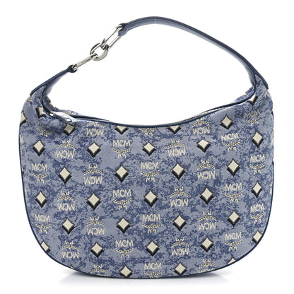 MCM Vintage Jacquard Monogram Hobo Blue 1 of 10