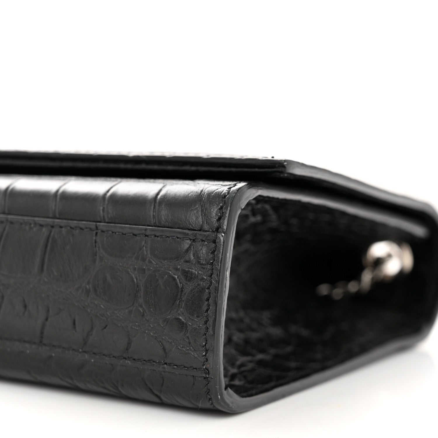 Saint Laurent Calfskin Crocodile Embossed Medium Classic Monogram Kate Tassel Satchel Black 10 of 10