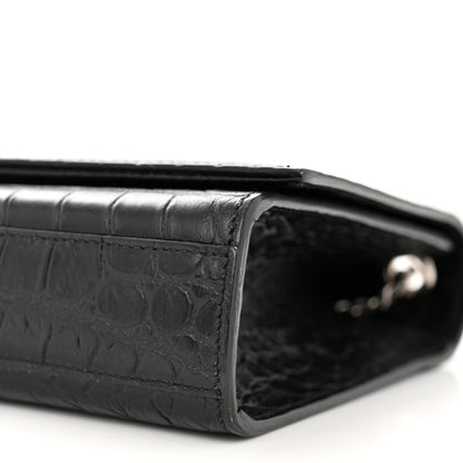 Saint Laurent Calfskin Crocodile Embossed Medium Classic Monogram Kate Tassel Satchel Black 10 of 10