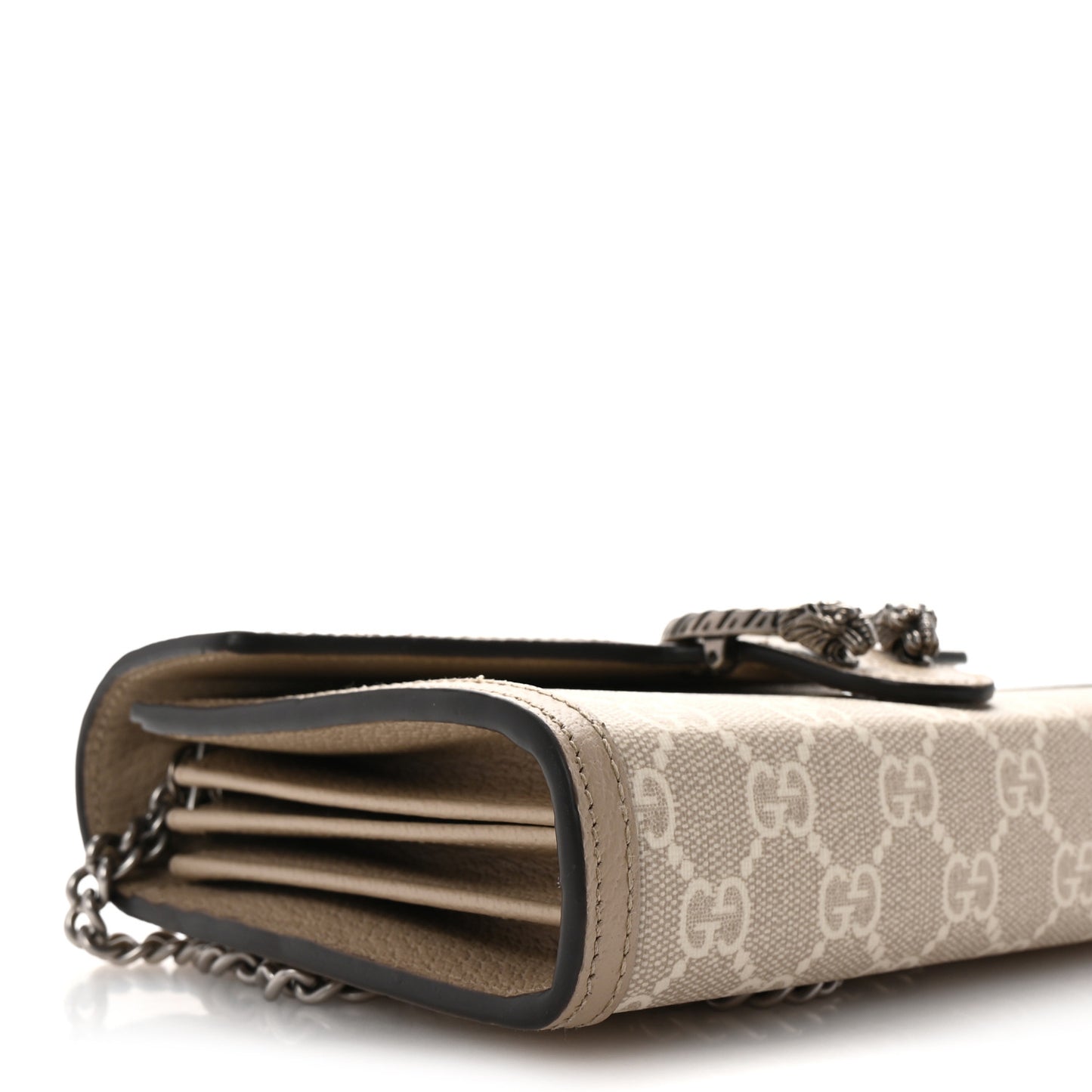 GG Supreme Monogram Textured Dollar Calfskin Mini Dionysus Chain Wallet Beige Mystic White Oatmeal