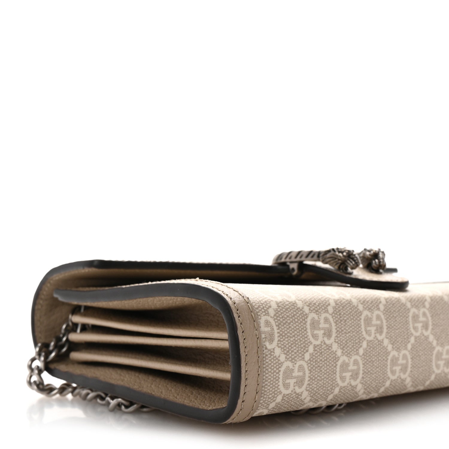 Gucci GG Supreme Monogram Textured Dollar Calfskin Mini Dionysus Chain Wallet Beige Mystic White Oatmeal 8 of 10