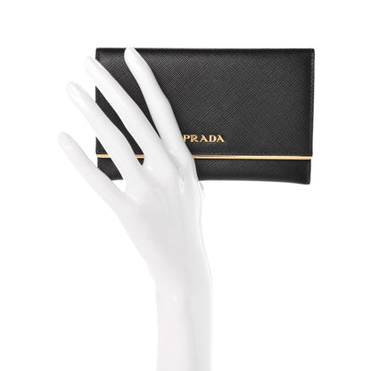 Prada Saffiano Metal Bar Flap Wallet Black 2 of 10