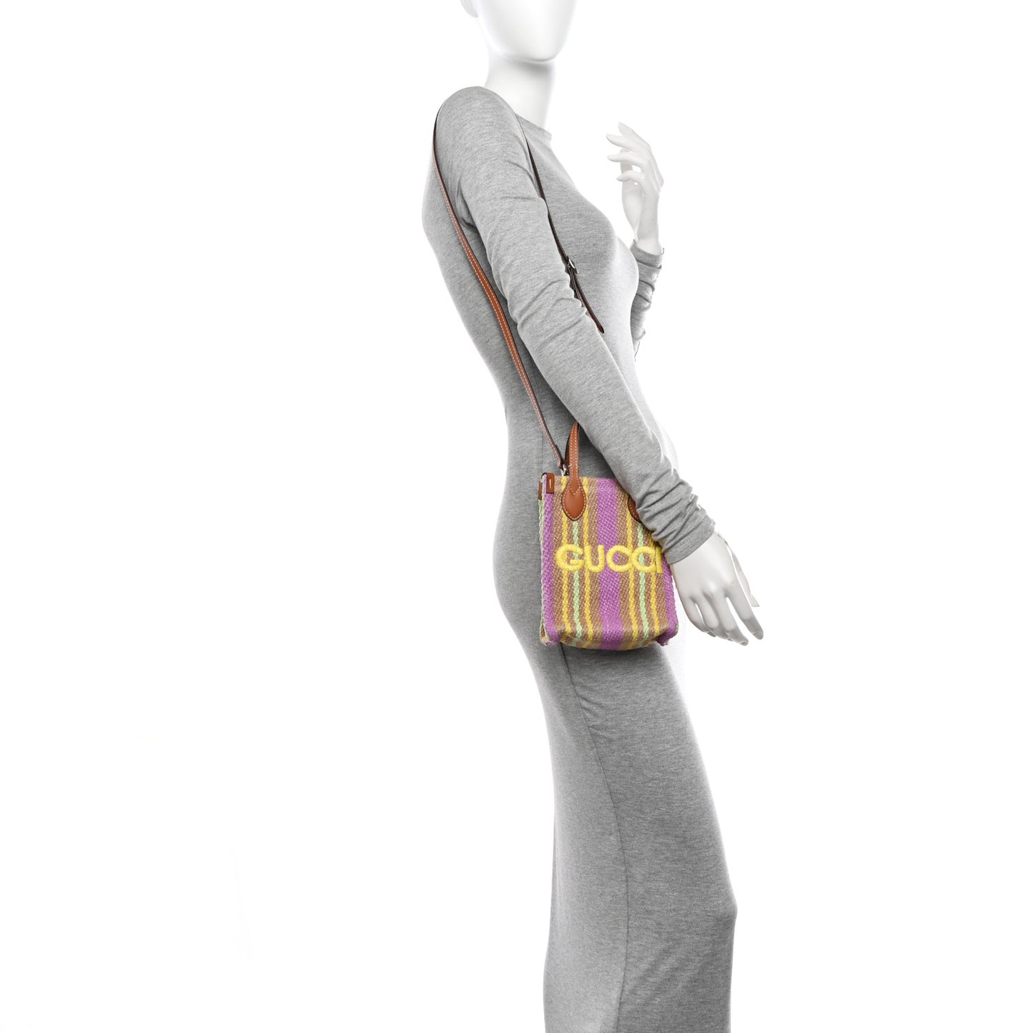 Calfskin Jute Logo Embroidered Super Mini Vertical Tote Multicolor
