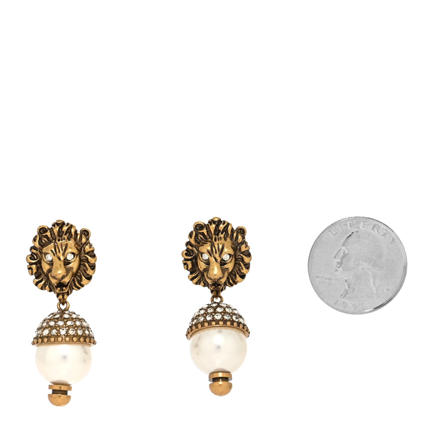 Metal Crystal Lion Earrings Aged Gold