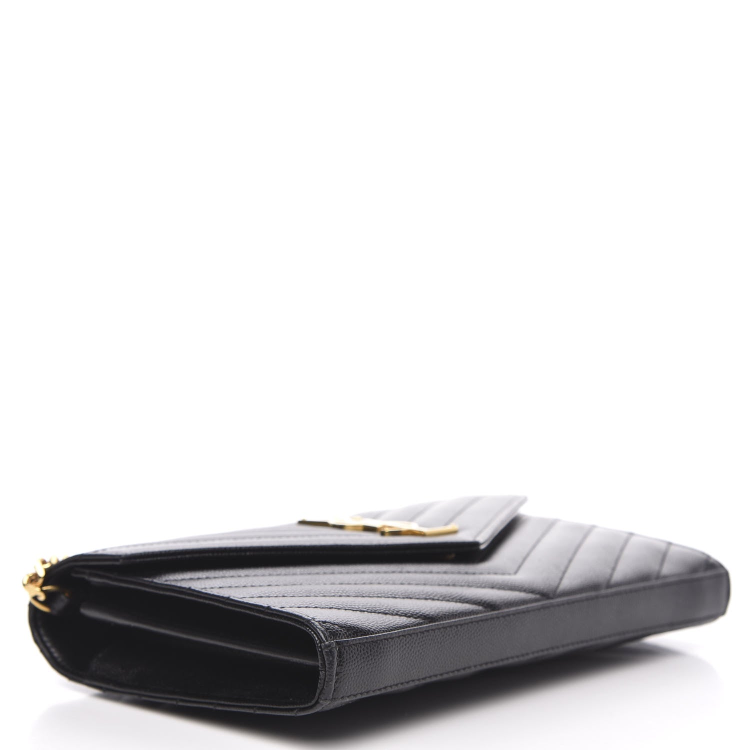 Saint Laurent Grain De Poudre Matelasse Chevron Monogram Chain Wallet Black 4 of 8