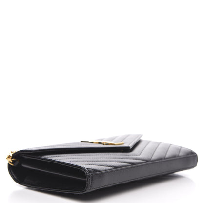 Saint Laurent Grain De Poudre Matelasse Chevron Monogram Chain Wallet Black 4 of 8