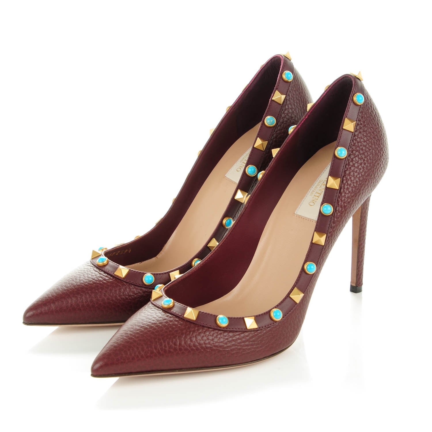 Valentino Garavani Pebbled Calfskin Rockstud Rolling 100mm Pumps 39.5 Rubin 3 of 8