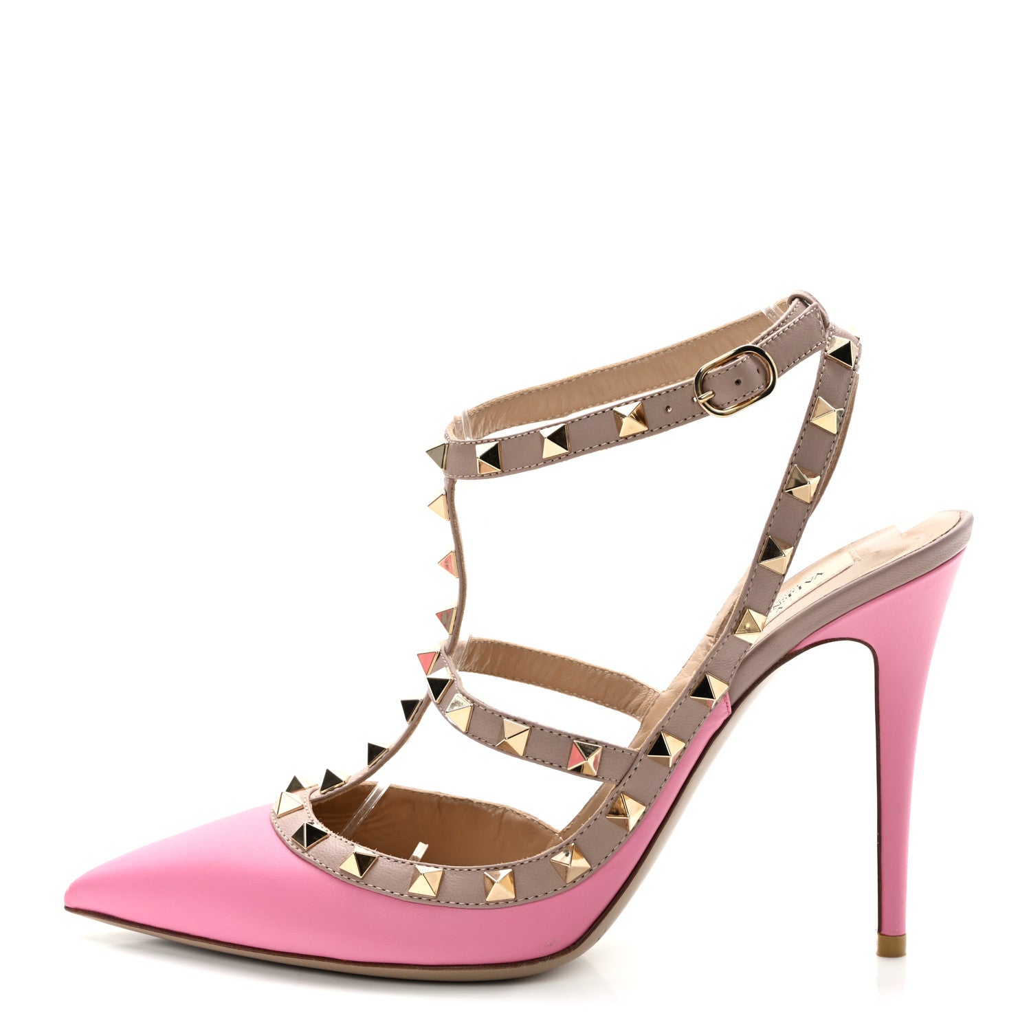 Valentino Garavani Calfskin Nappa Rockstud Ankle Strap 100mm Pumps 41 Pink Poudre 1 of 10