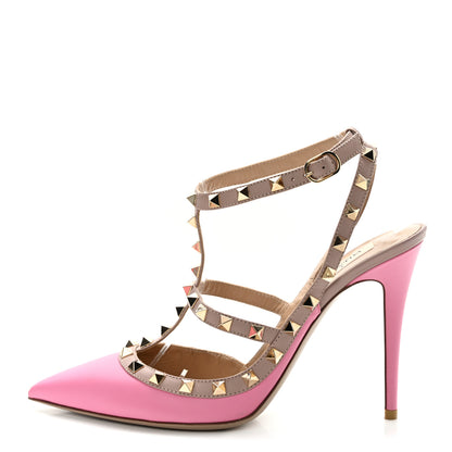 Valentino Garavani Calfskin Nappa Rockstud Ankle Strap 100mm Pumps 41 Pink Poudre 1 of 10