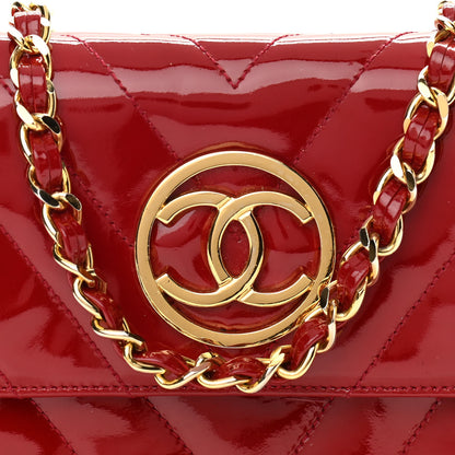 Chanel Patent Quilted Chevron Mini Flap Bag Red 8 of 11