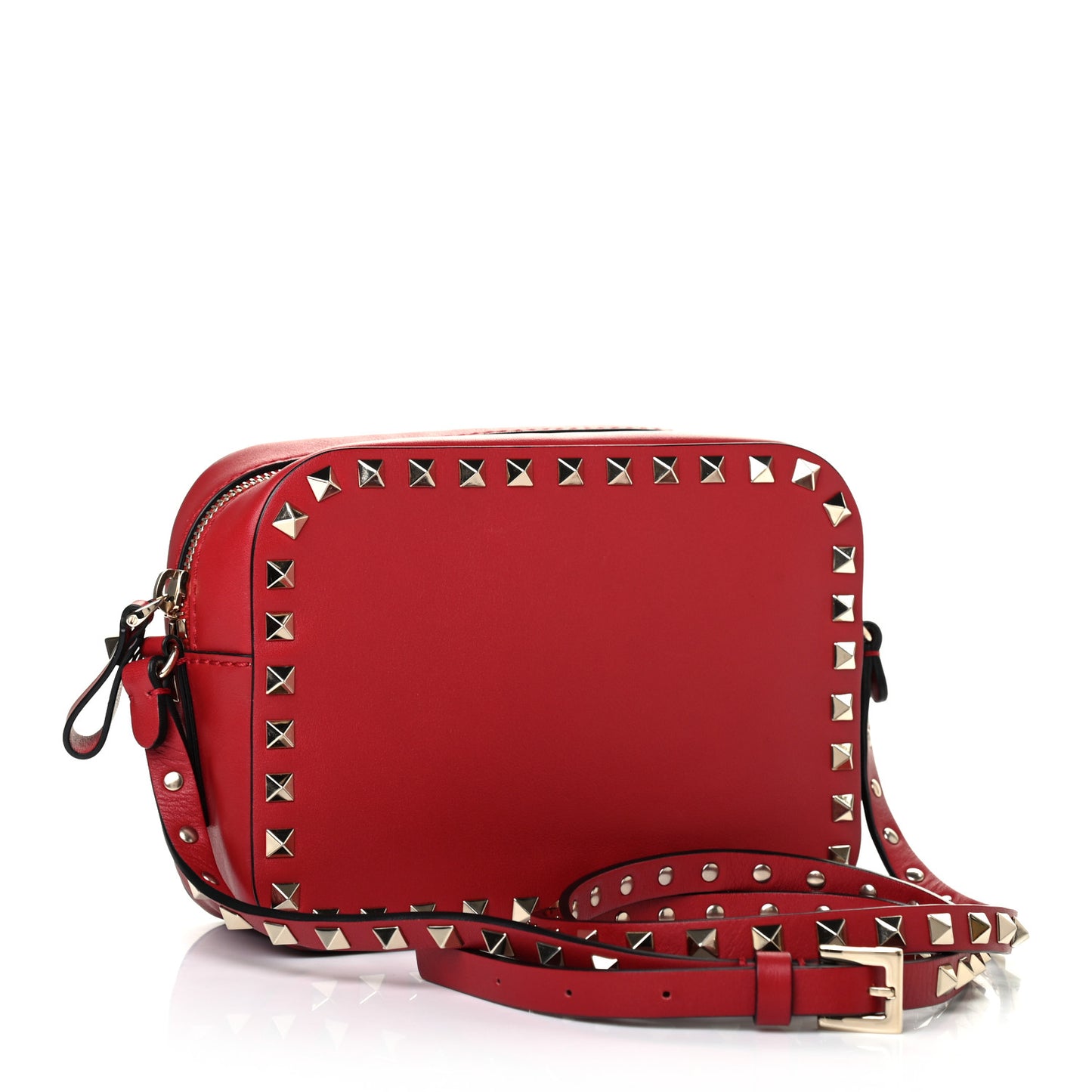 Calfskin Rockstud Camera Crossbody Bag Red