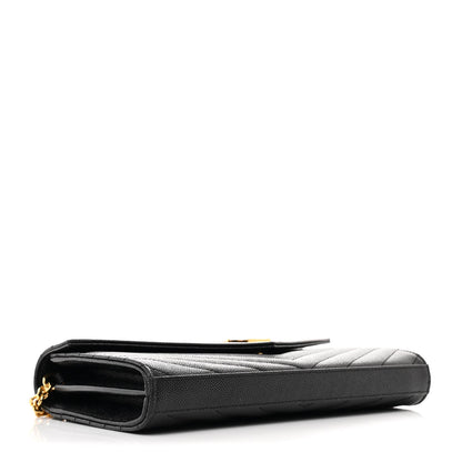 Saint Laurent Grain De Poudre Matelasse Chevron Monogram Chain Wallet Black 4 of 12