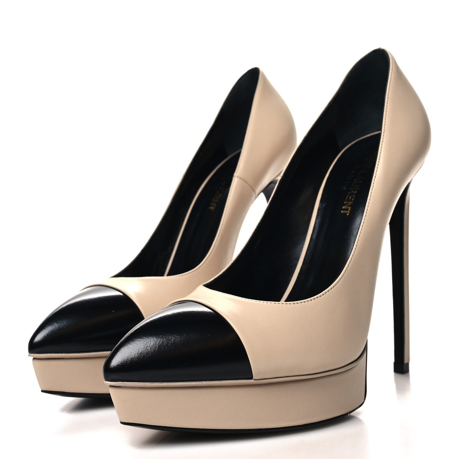Saint Laurent Calfskin Cap Toe Janis 105 Platform Pumps 39 Powder 3 of 8