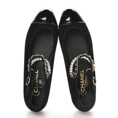 Chanel Shiny Lambskin Pearl Cap Toe Ankle Chain Ballerina Flats 40 Black 2 of 9