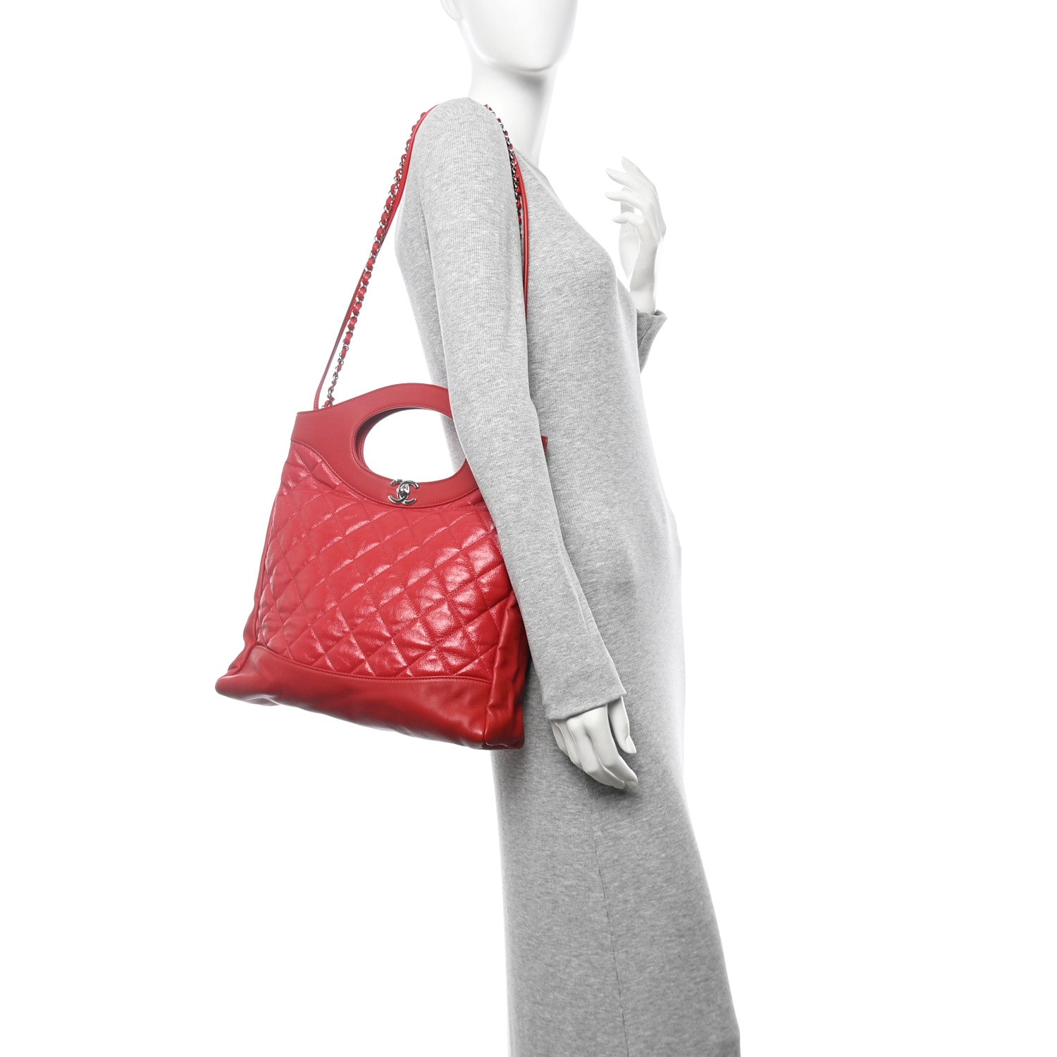Chanel Shiny Crumpled Calfskin Quilted 31 Shopping Bag Red 2 of 13