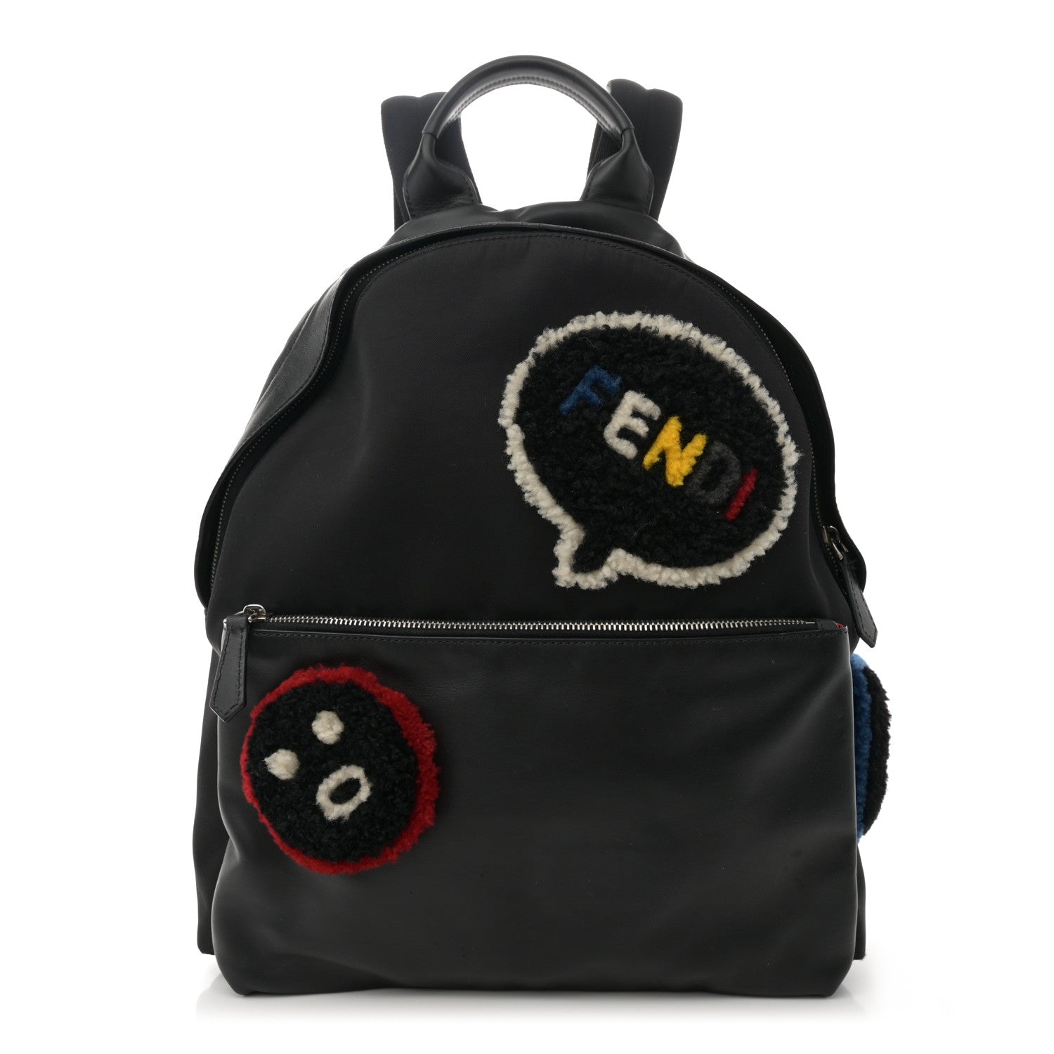 Fendi Nylon Calfskin Shearling Emoticon Backpack Black 1 of 15