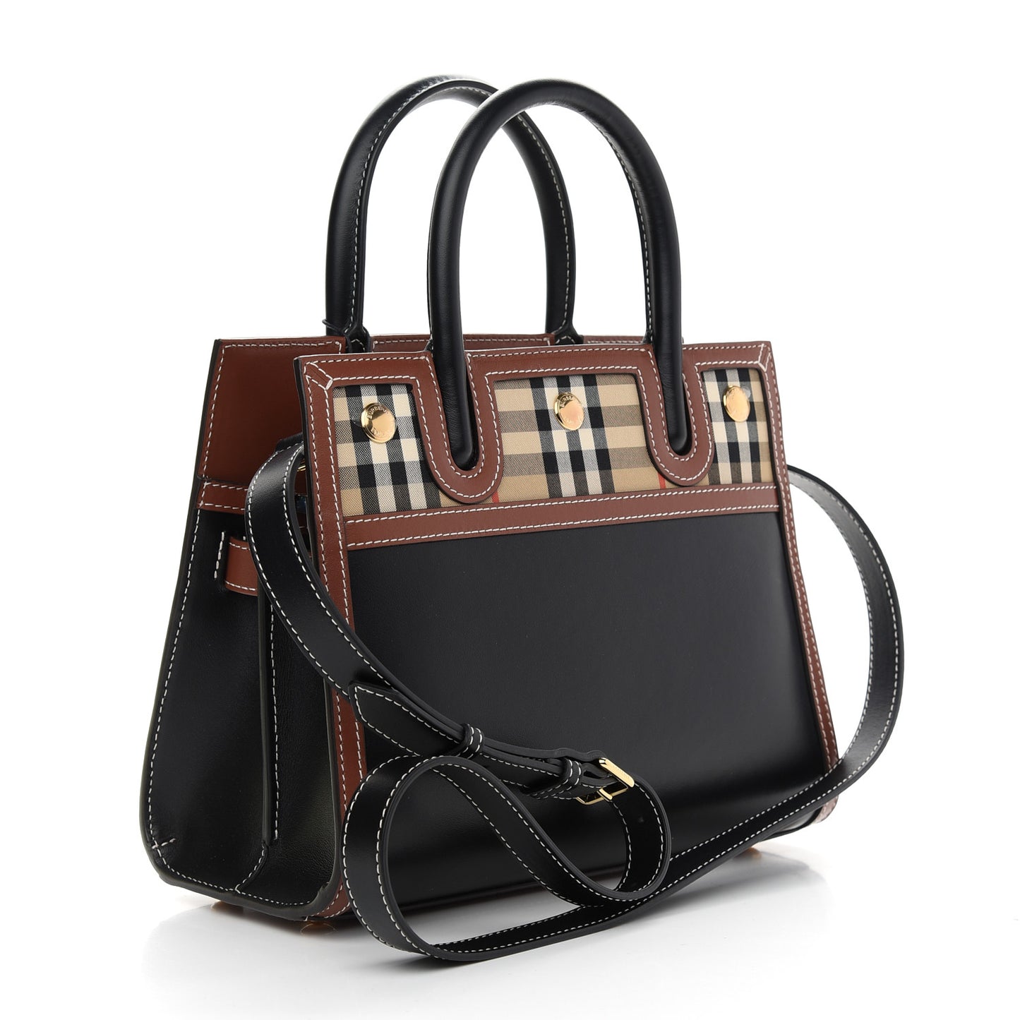 Calfskin Vintage Check Mini Two Handle Title Bag Black