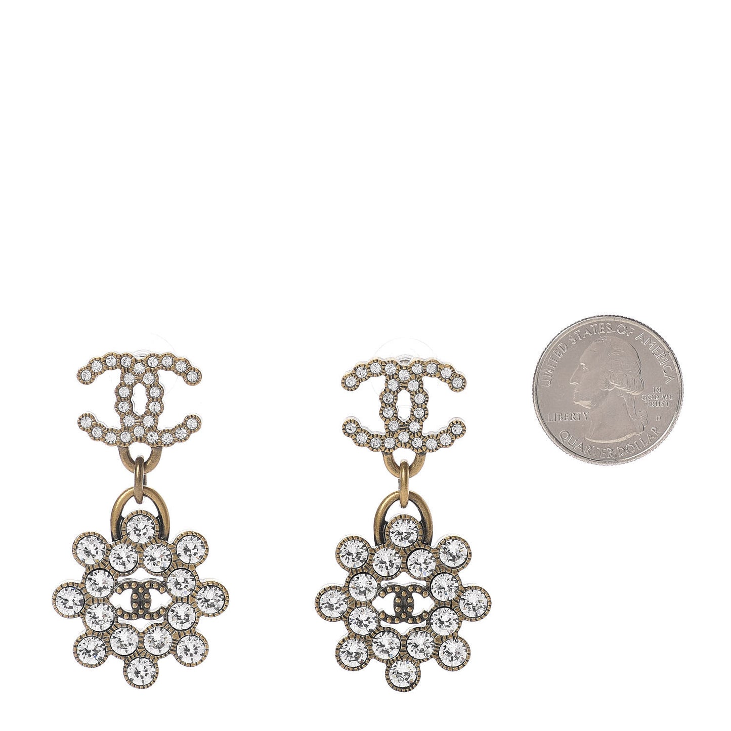 Crystal Strass CC City of Lights Cluster Dangle Earrings Gold