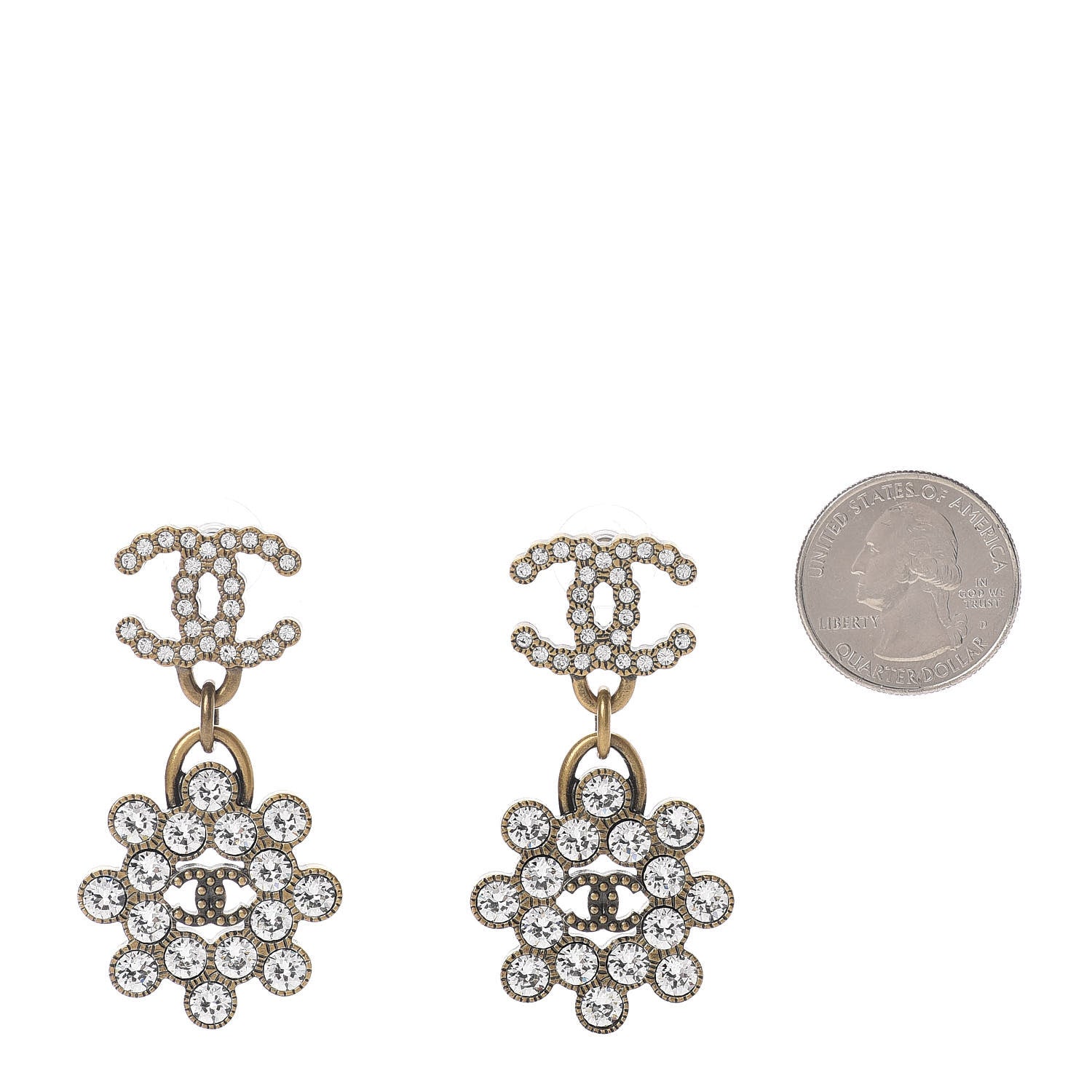 Chanel Crystal Strass CC City of Lights Cluster Dangle Earrings Gold 2 of 5