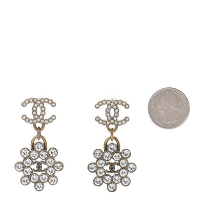 Chanel Crystal Strass CC City of Lights Cluster Dangle Earrings Gold 2 of 5