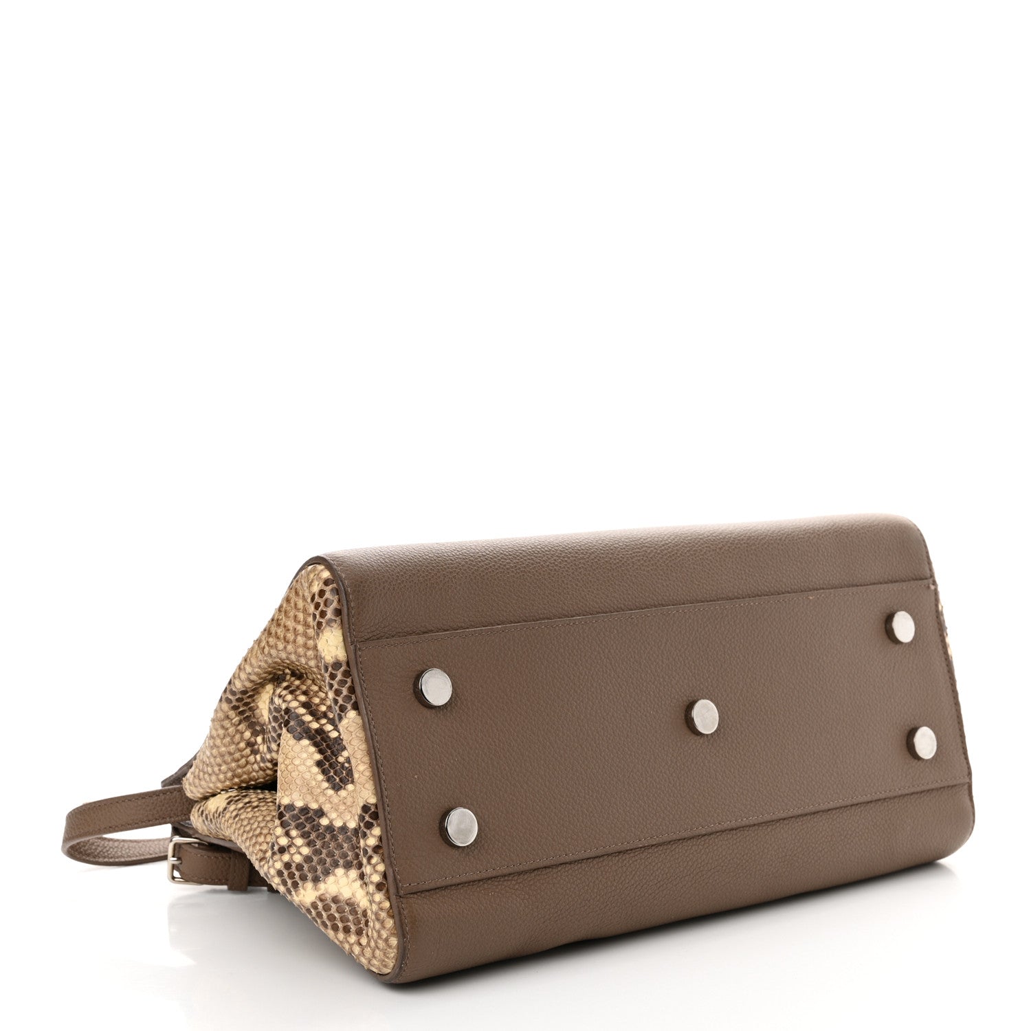Saint Laurent Grained Calfskin Snakeskin Small Cabas Rive Gauche Taupe 4 of 19