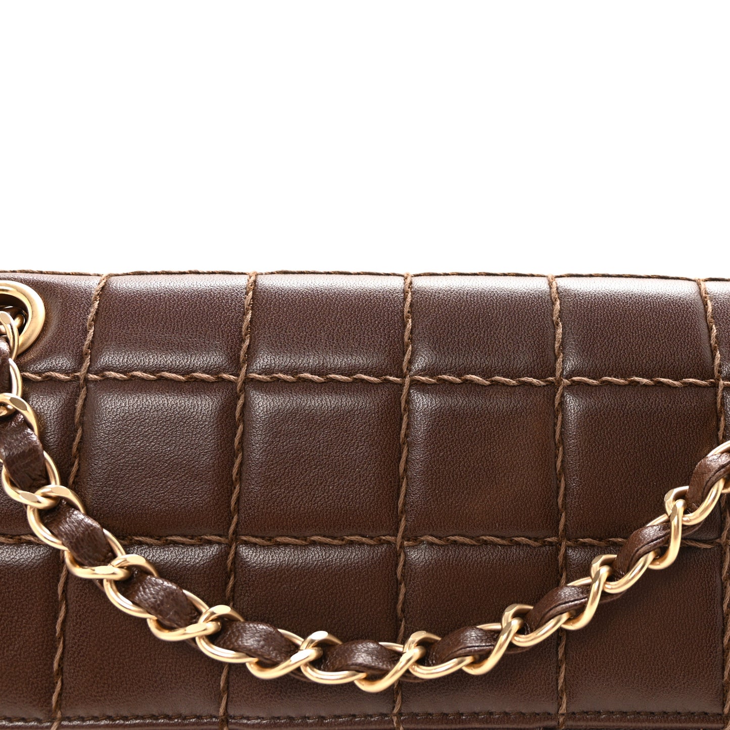 Lambskin Square Double Stitch Flap Dark Brown